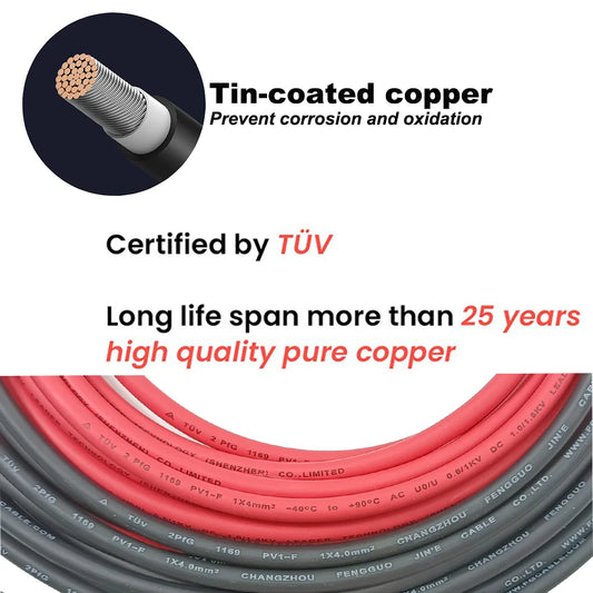 Solar Extension Cable Wire Black + Red 12AWG(4mm²)