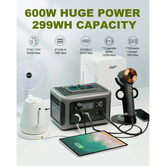 299Wh 600W LiFePO4 Battery Backup Generator